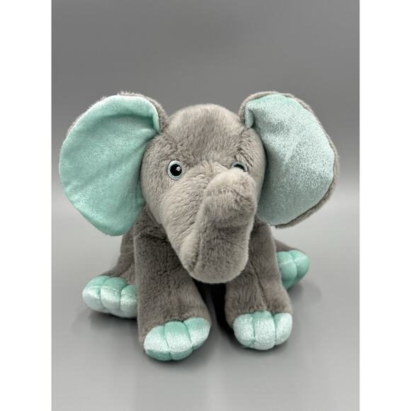 Destination Nation Gray Elephant Plush W/ Teal Ears & Feet Stuffed Animal - Picture 1 of 10
